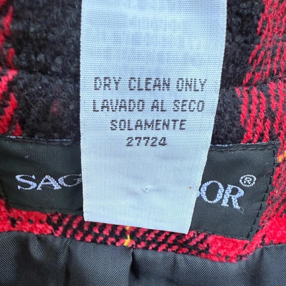VTG Sag Harbor Red Tartan Plaid Jacket 14 Button Front Lined 90s Classic Preppy